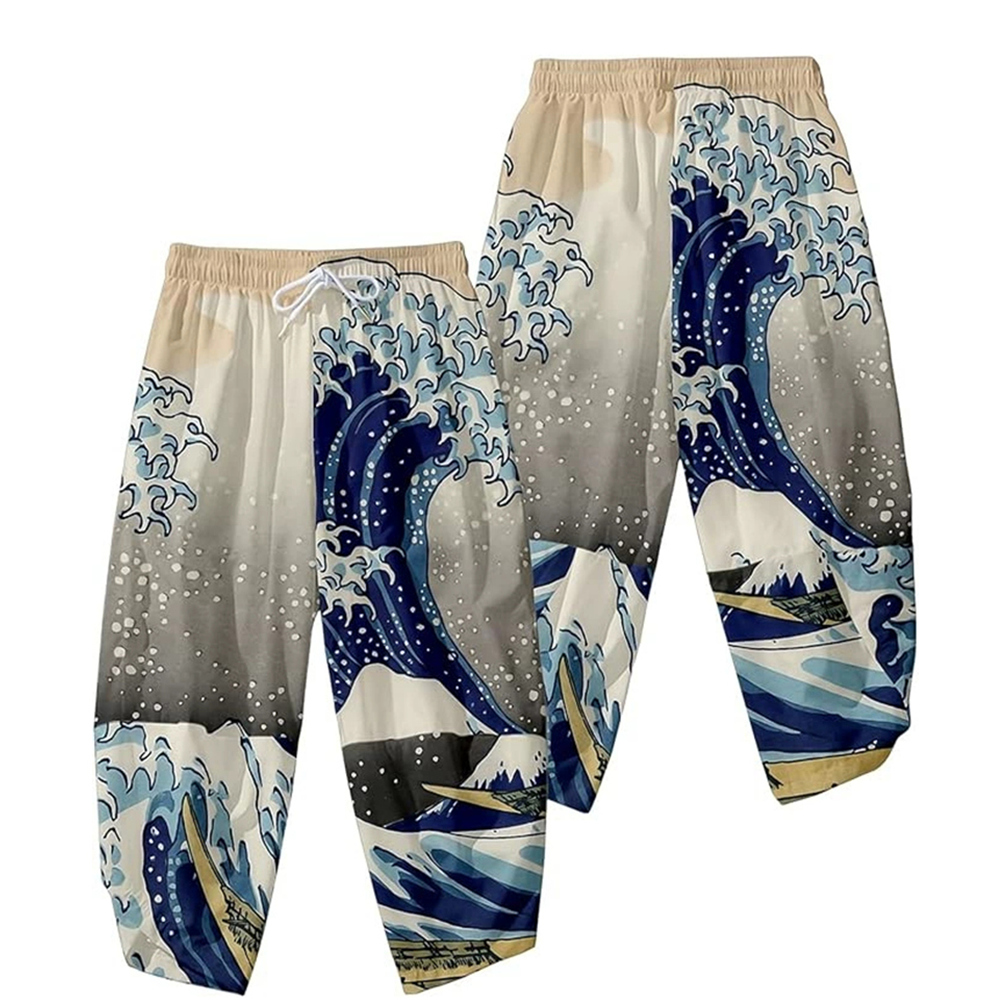 Asian Cosplay Anime - Pantalones tipo kimono 3D, pantalones Vintage