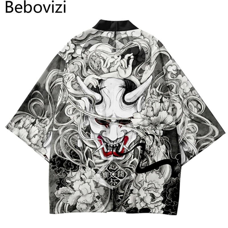 Asian Cosplay Anime - Camisa samurái con estampado de demonio,